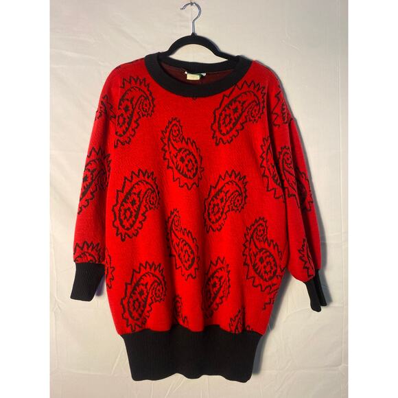 Vintage Sprouts Red Black Paisley Pattern Pullover Sweater Men's Size Small - Picture 1 of 3